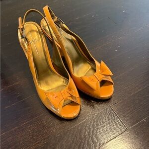 Paolo pastel Orange Slingback Heels with Bow/ Peep-Toe Design